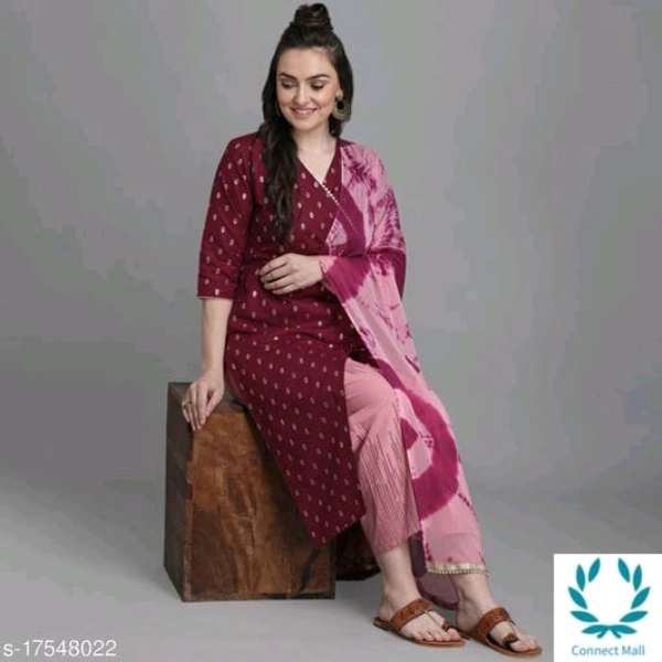 Women Cotton Straight Printed Long Kurti With Palazzos - XL